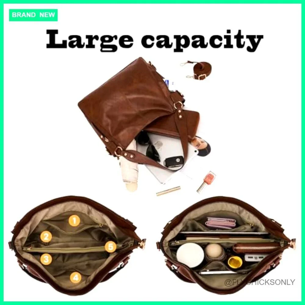 Large Hobo Tote with Wallet Set, Vegan Leather, Adjustable Strap, Multi-Pocket